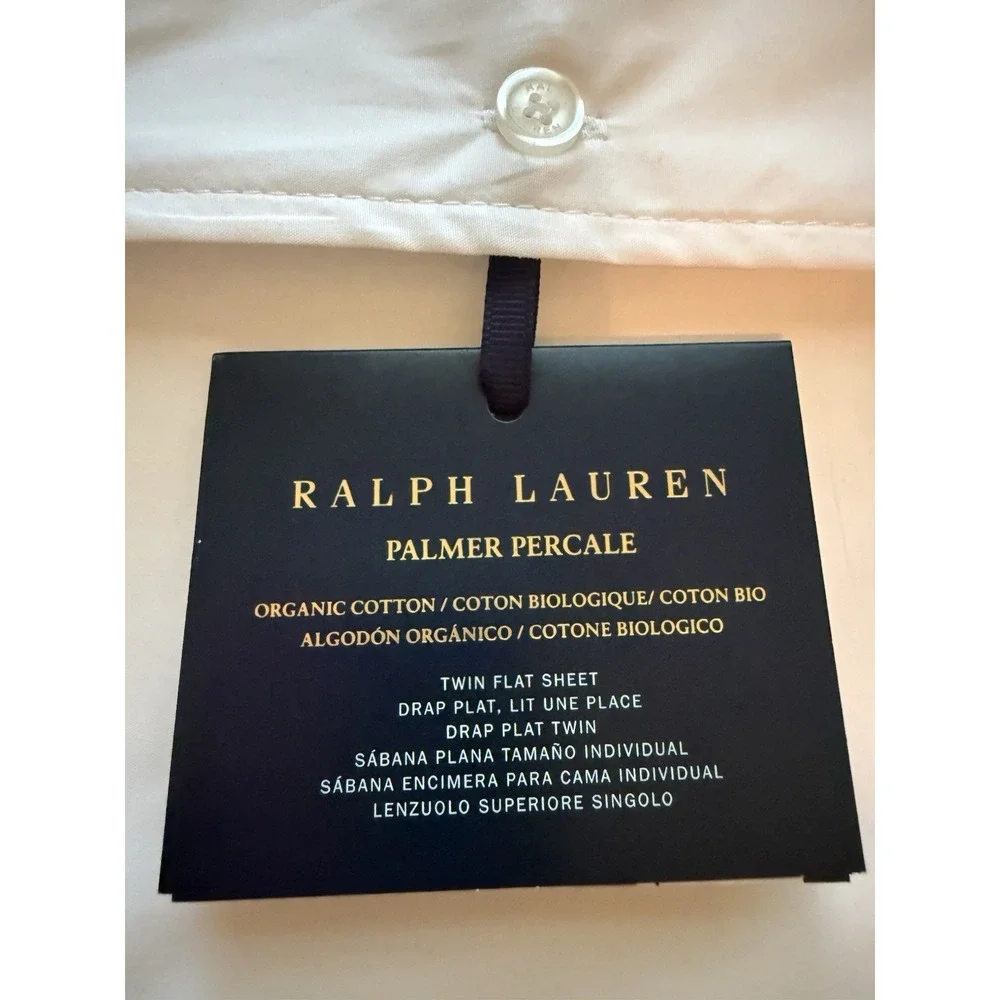 NEW Ralph Lauren Twin Flat Sheet Palmer Percale Loft Gray Border Organic Cotton